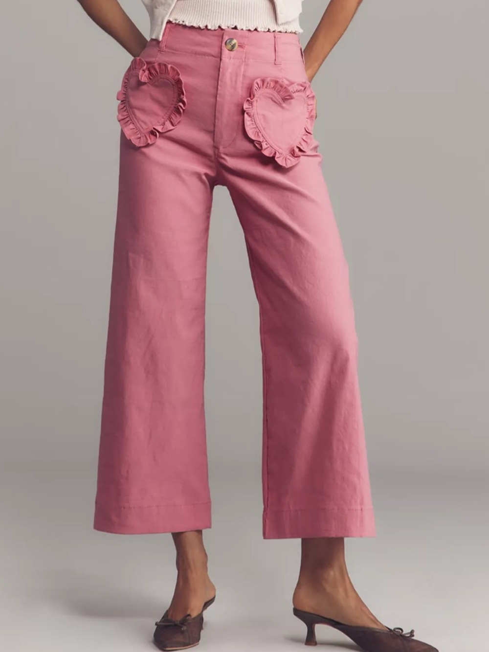 NWT Anthropologie Maeve Colette Heart Pocket Crop Wide Leg Pants Size 28 Womens